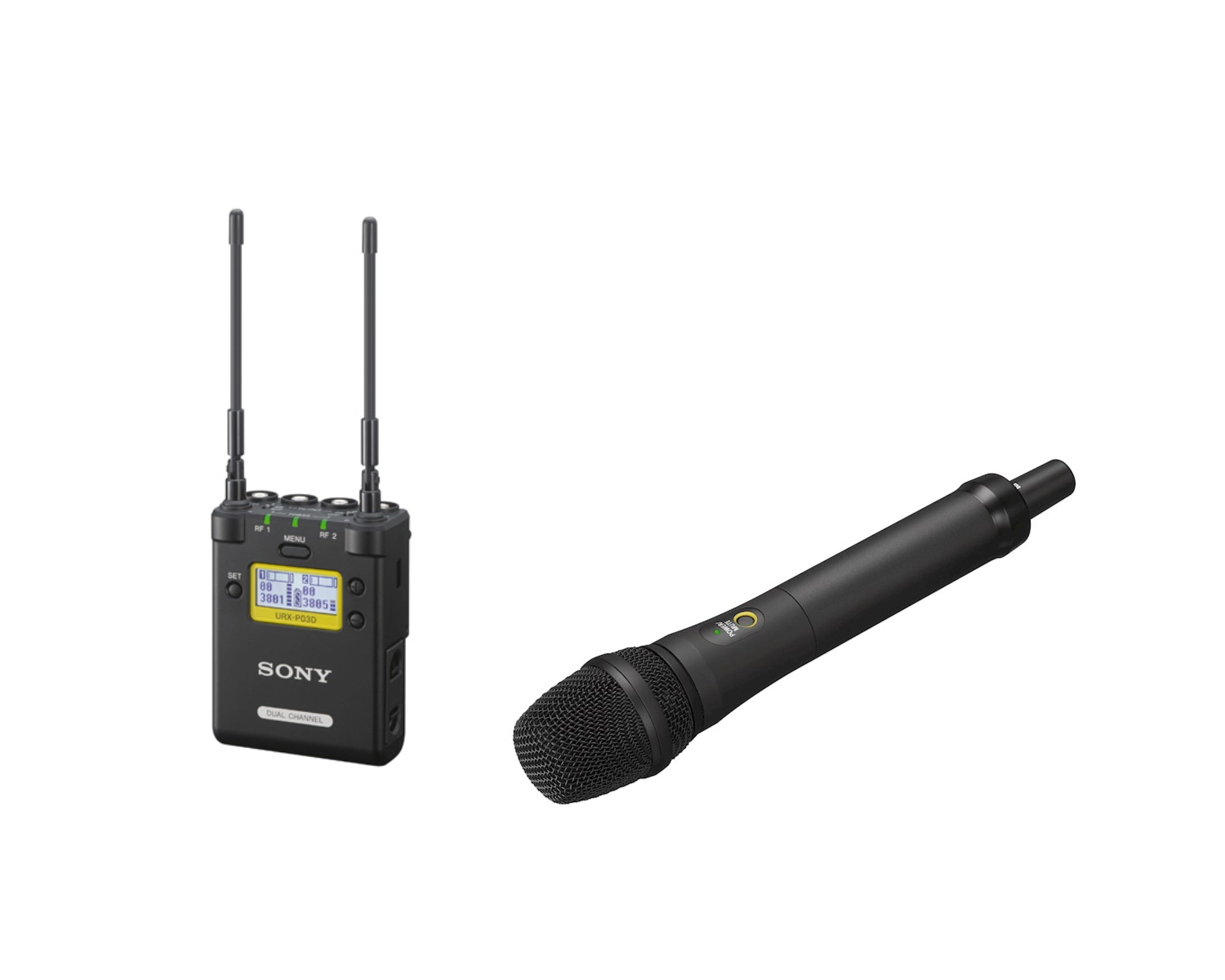 Sony UTX-M40 / URX-P03D professional wireless handheld microphone system kit featuring NFC synchronization, auto gain functionality, and OLED display for reliable RF performance in Italy.